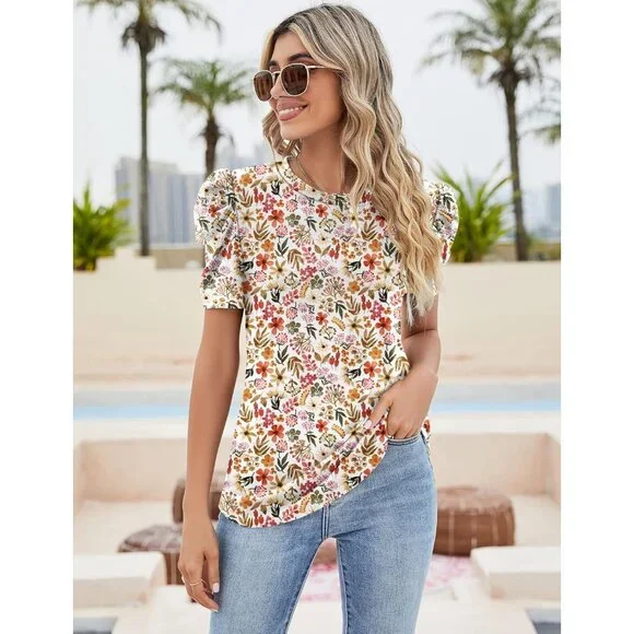 Floral Puff Sleeve Blouse - Multicolor - Picture 3 of 6